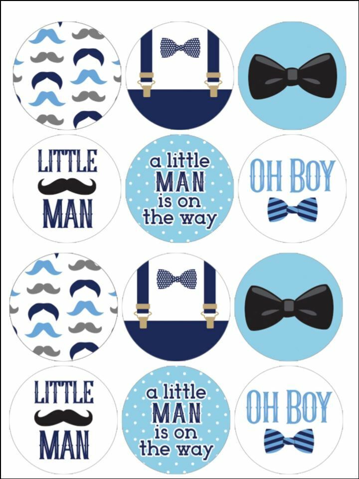 little man baby shower blue edible printed Cupcake Toppers Icing Sheet of 12 Toppers