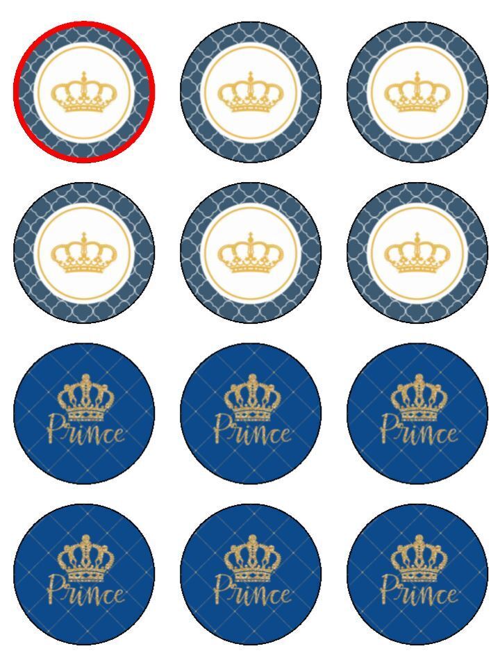 Little prince blue crown baby Edible Printed Cupcake Toppers Icing Sheet of 12 Toppers