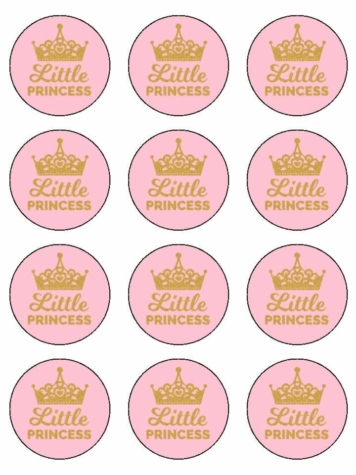 little princess gold pink edible printed Cupcake Toppers Icing Sheet of 12 Toppers