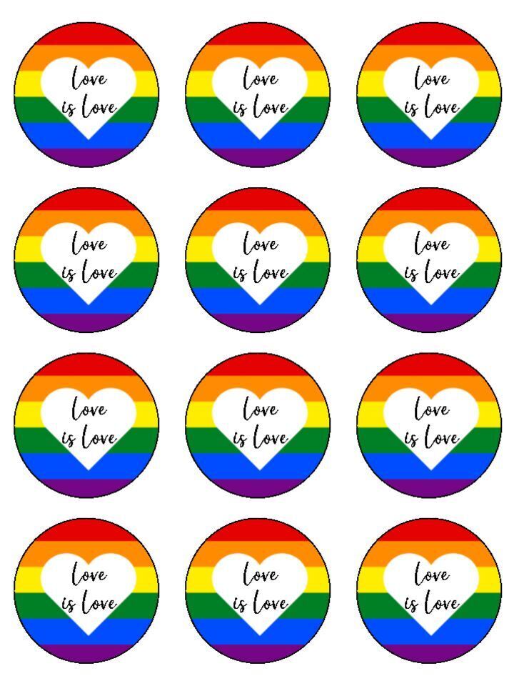 Rainbow Pride Love is Love Edible Printed Cupcake Toppers Icing Sheet of 12 Toppers