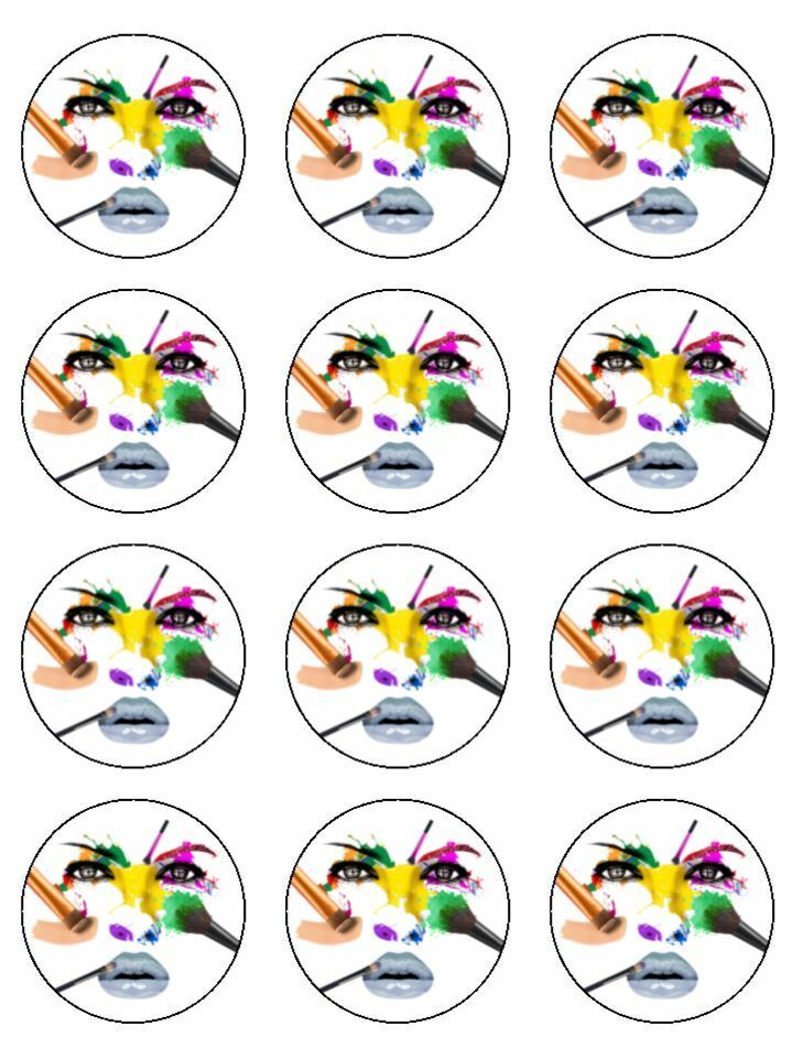 make up artist make up hobby edible printed Cupcake Toppers Icing Sheet of 12 Toppers