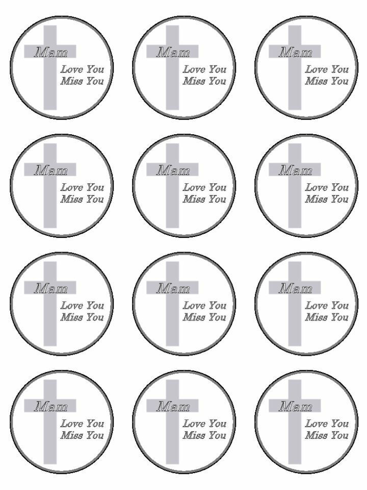 Mam Love You Miss You Memorial funeral edible printed Cupcake Toppers Icing Sheet of 12 Toppers