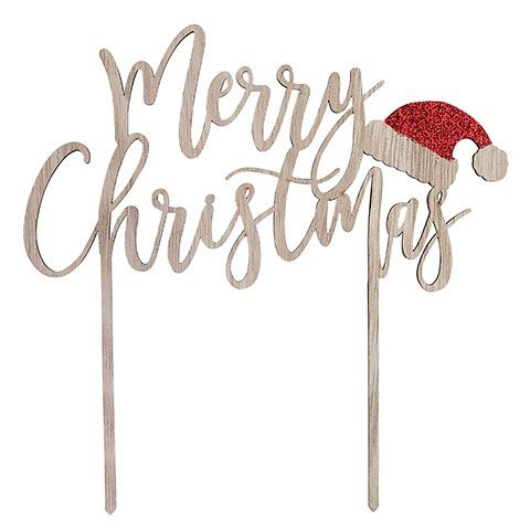 Merry Christmas Cake Topper with Red Santa Hat Detail
