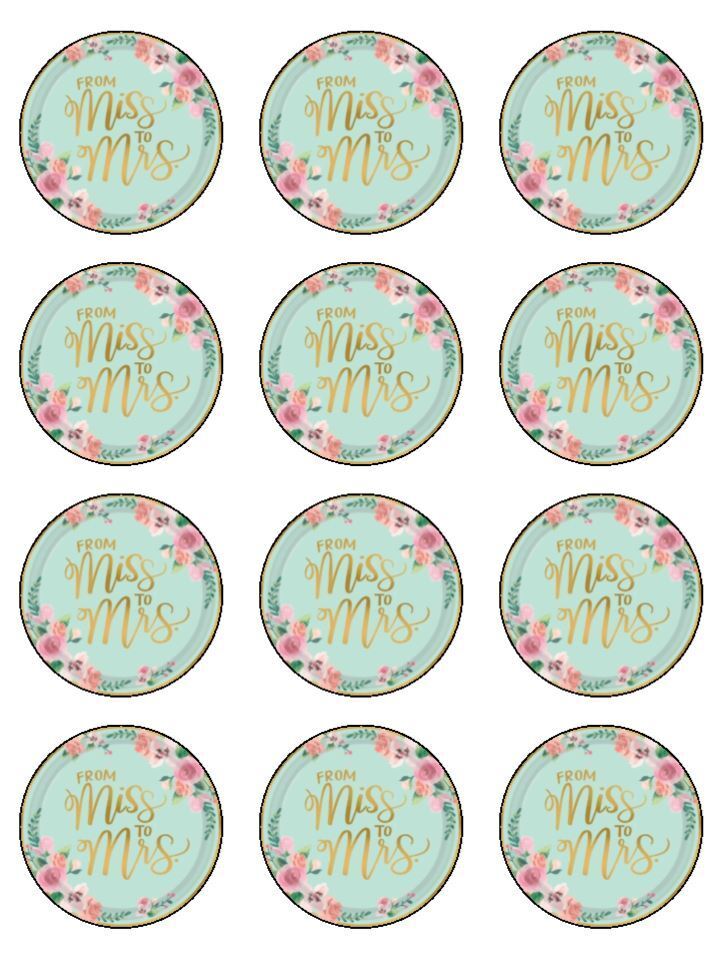 miss to mrs bride hen night printed Edible Printed Cupcake Toppers Icing Sheet of 12 Toppers