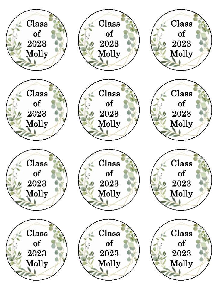Graduation class of 2023 personalised Edible Printed Cupcake Toppers Icing Sheet of 12 Toppers personalised Edible Printed Cupcake Toppers Icing Sheet of 12 Toppers