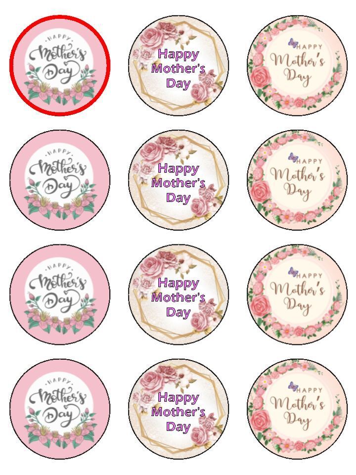 Floral mothers day sunday Edible Printed Cupcake Toppers Icing Sheet of 12 Toppers