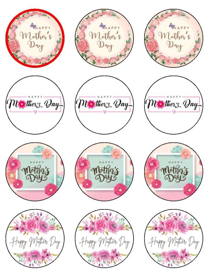 Mothers day pretty floral  Edible Printed Cupcake Toppers Icing Sheet of 12 Toppers