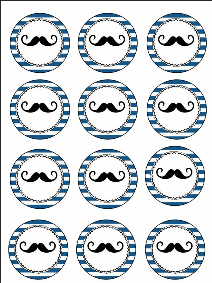 moustache new baby blue babyshower Edible Printed Cupcake Toppers Icing Sheet of 12 Toppers