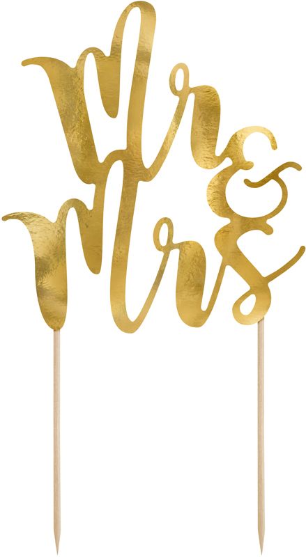 Mr & Mrs Gold Mirror Card Cake Topper