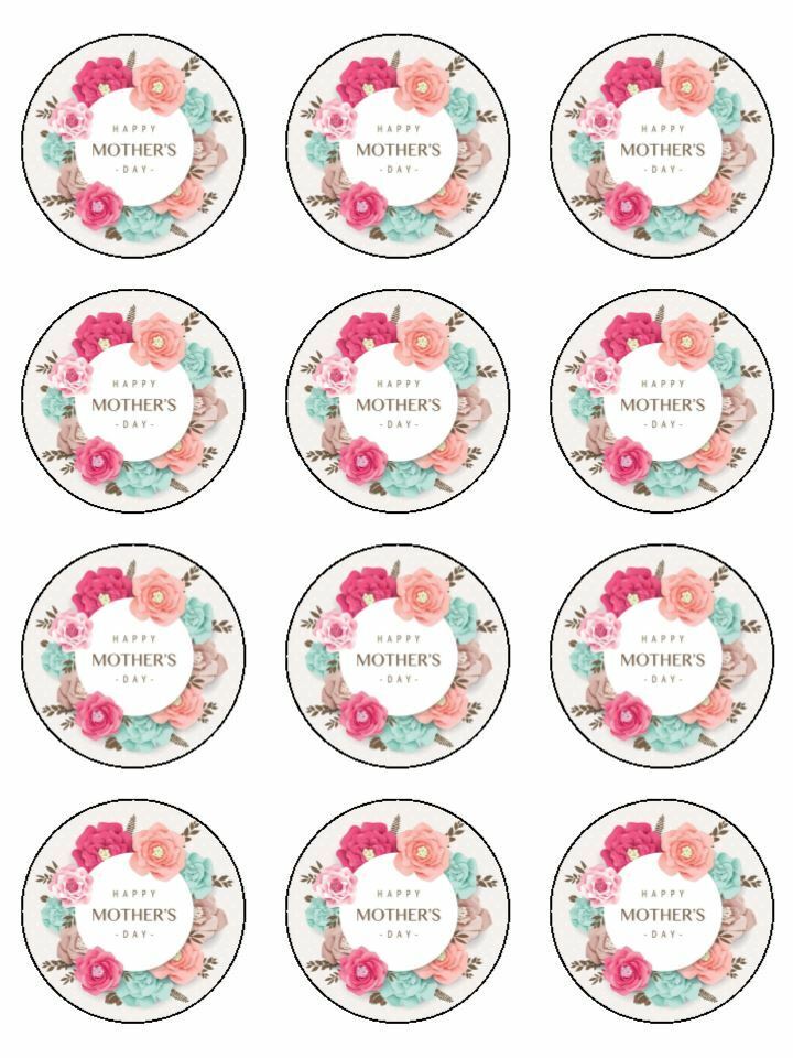 floral happy mothers day Edible Printed Cupcake Toppers Icing Sheet of 12 Toppers