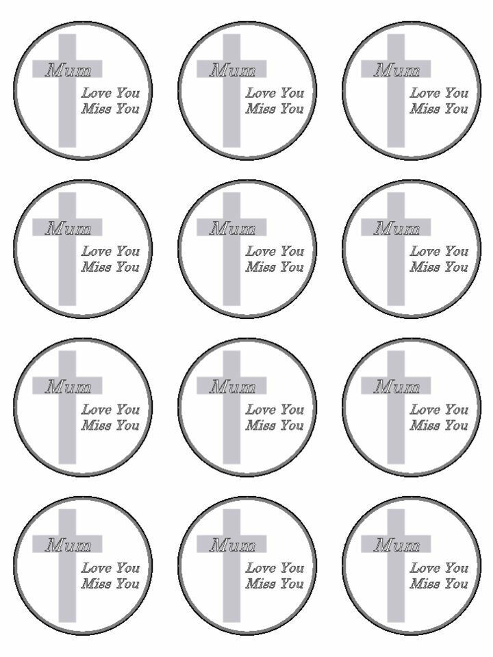 Mum Love You Miss You Memorial funeral edible printed Cupcake Toppers Icing Sheet of 12 Toppers