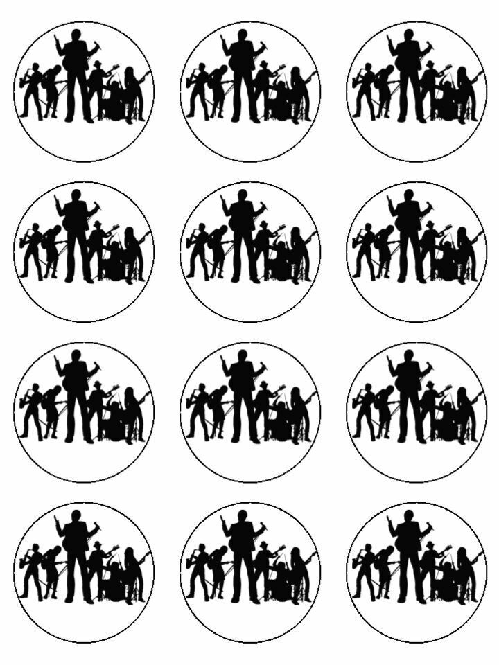 music silhouette band music edible printed Cupcake Toppers Icing Sheet of 12 Toppers
