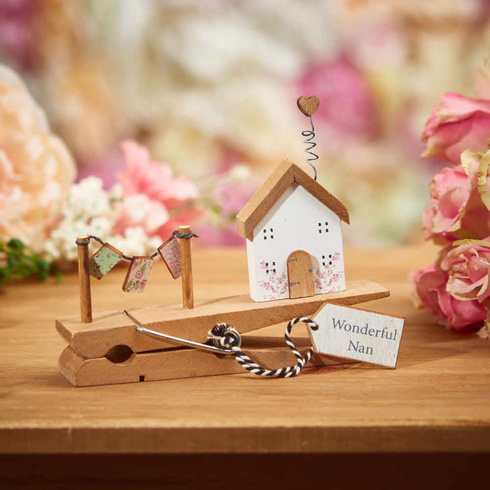 Wonderful Nan Wooden Large Peg with House and Bunting Detail Quirky Gift