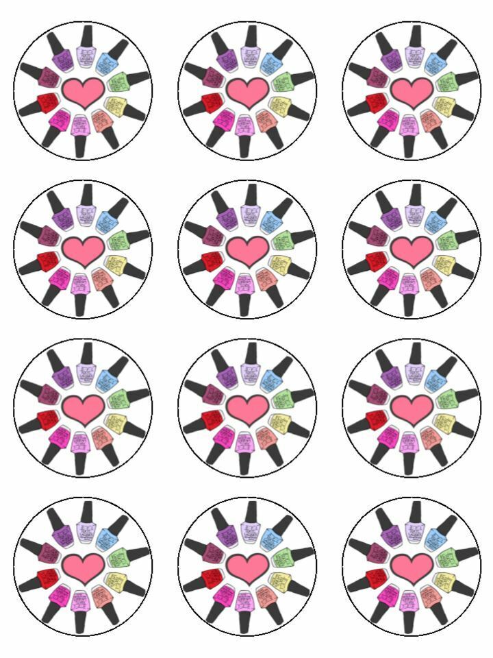 Nail salon Nails beauty edible printed Cupcake Toppers Icing Sheet of 12 Toppers