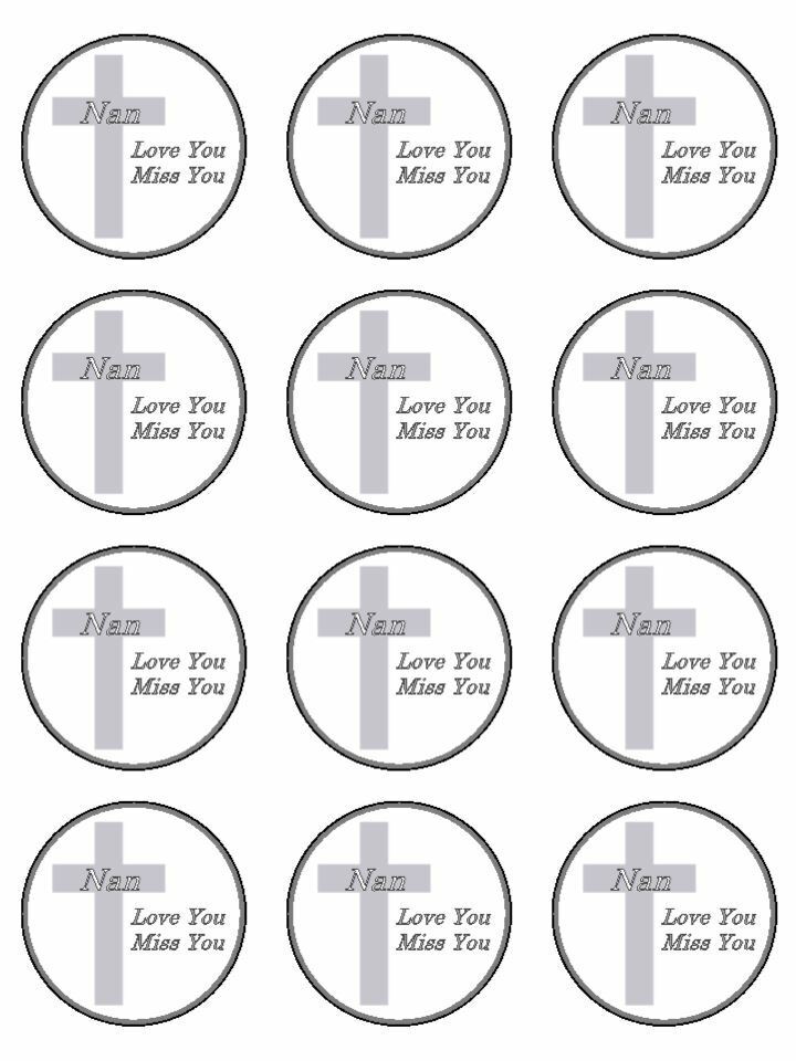 Nan Love You Miss You Memorial funeral edible printed Cupcake Toppers Icing Sheet of 12 Toppers