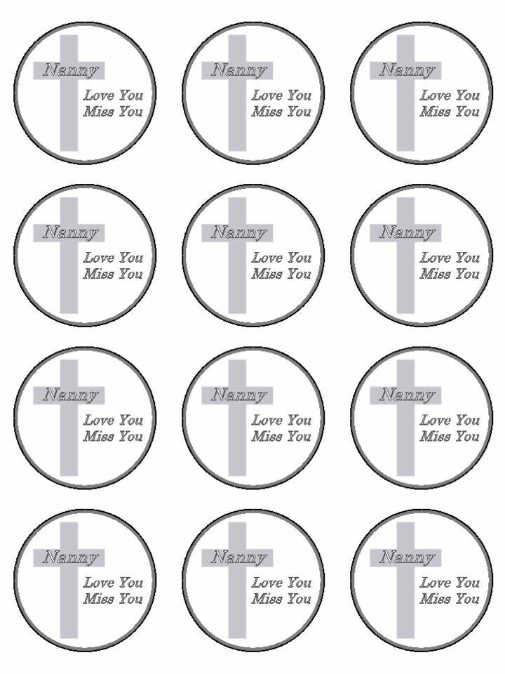 Nanny Love Miss You Memorial funeral edible printed Cupcake Toppers Icing Sheet of 12 Toppers