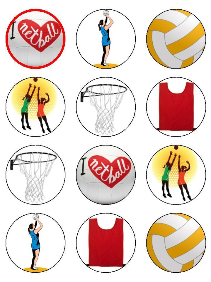 netball player sport ball vest hobby Edible Printed Cupcake Toppers Icing Sheet of 12 Toppers