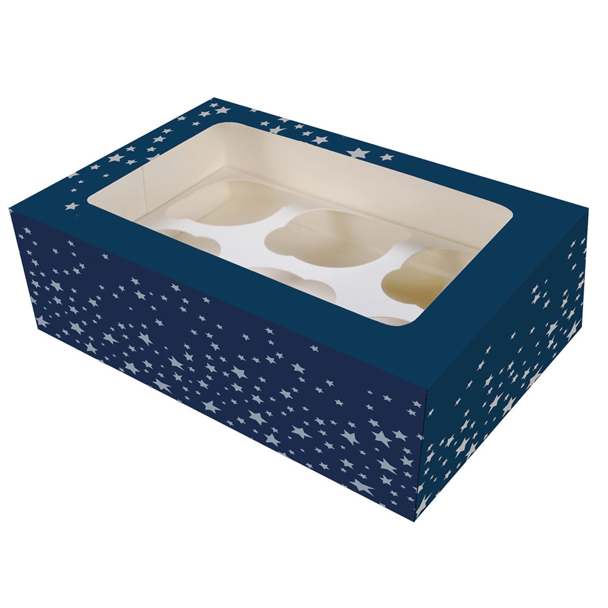 6 Cavity / Hole Starry Night Navy Blue Cupcake Box