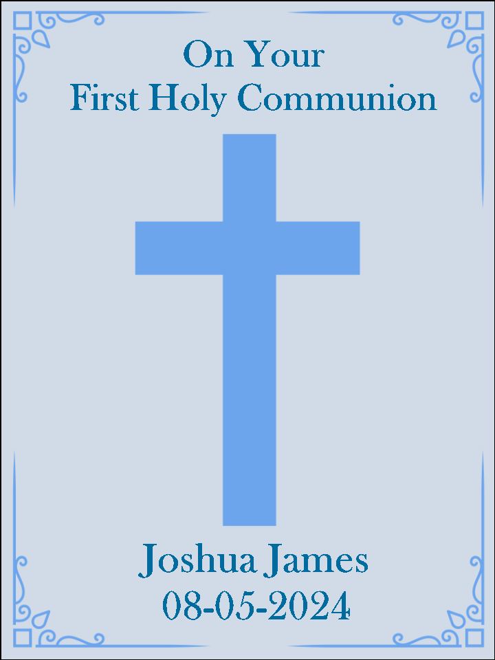 First Holy communion Blue Personalised Edible Printed Cake Topper Icing Sheet Rectangle / Oblong