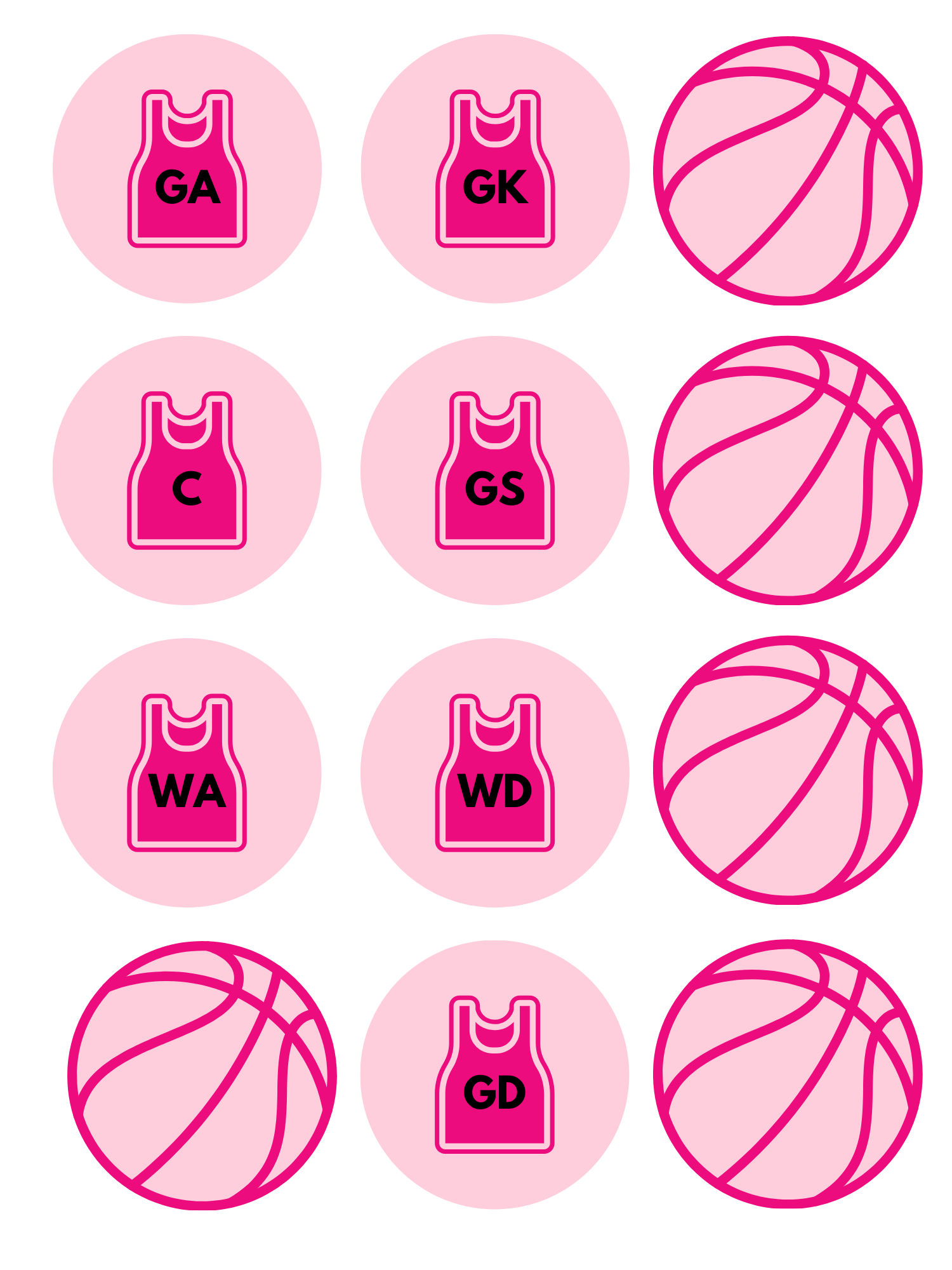 Netball Game Sport Vest Balls Pink Theme edible printed Cupcake Toppers Icing Sheet of 12 Toppers