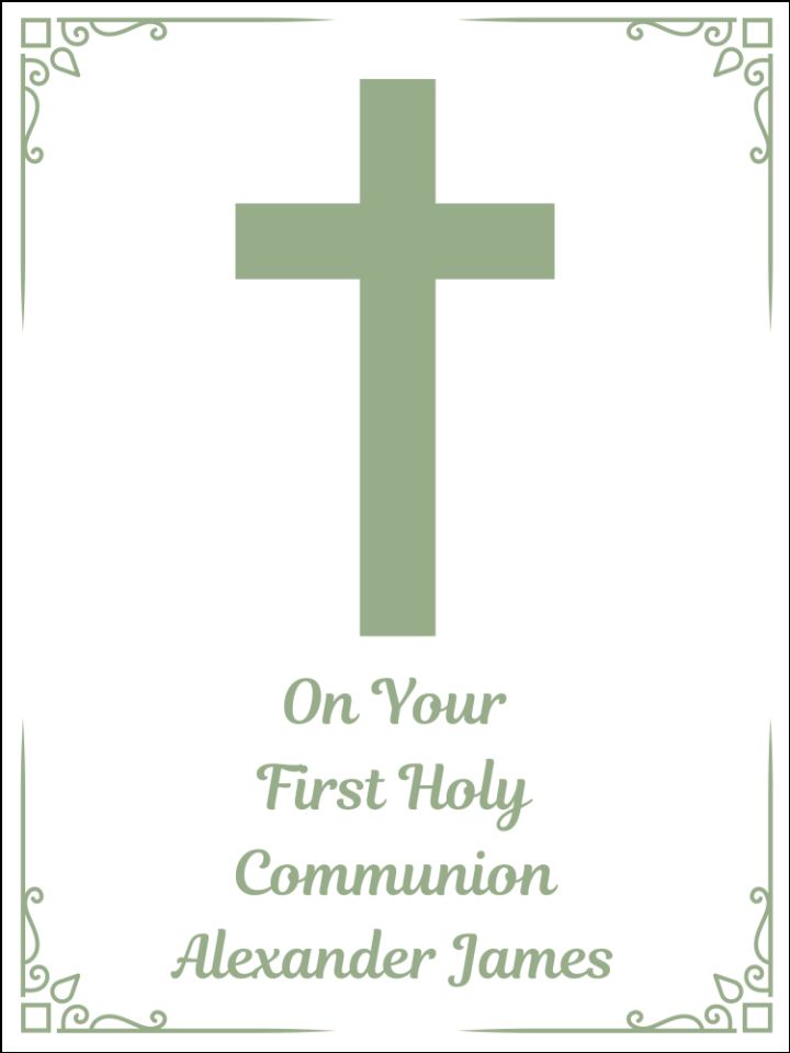 First Holy communion Sage Green Personalised Edible Printed Cake Topper Icing Sheet Rectangle / Oblong