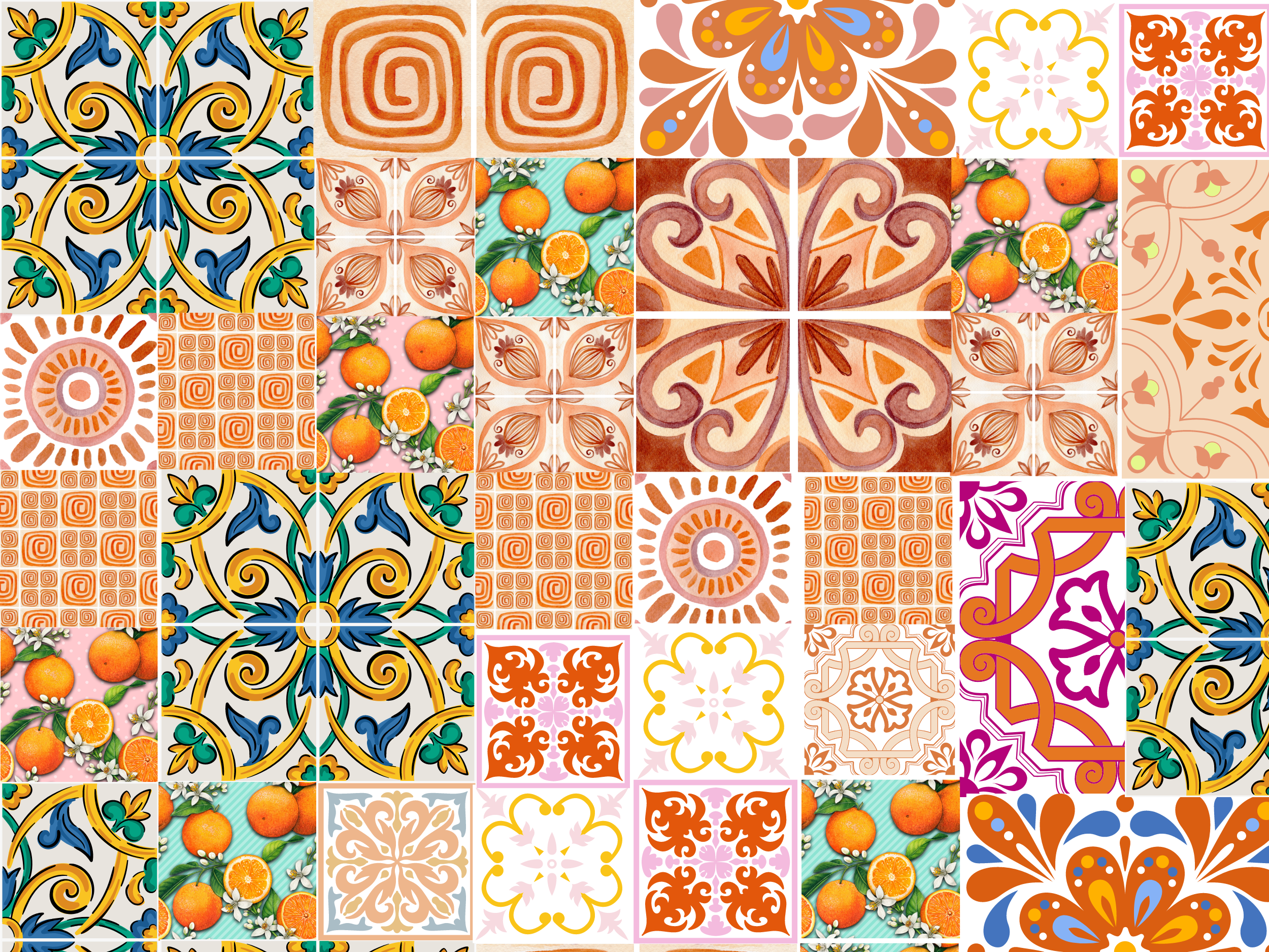 Mediterranean Sicily Style tile pattern Edible Printed Cake Decor Topper Icing Sheet Toppers Decoration