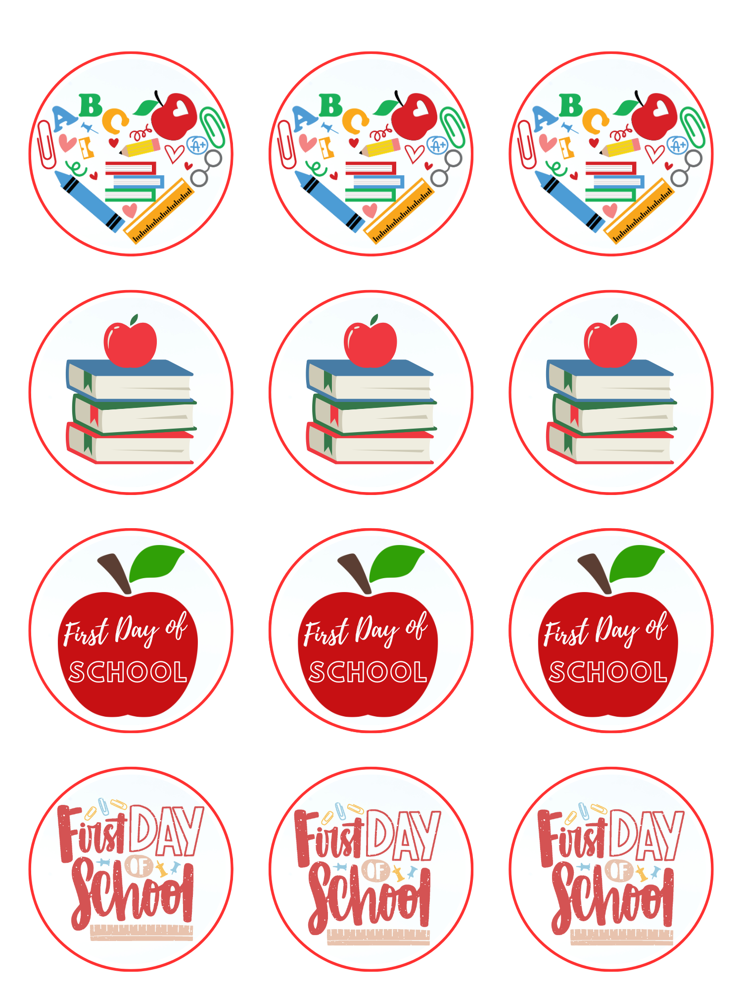 1st First Day Of School Apple Teacher edible printed Cupcake Toppers Icing Sheet of 12 Toppers