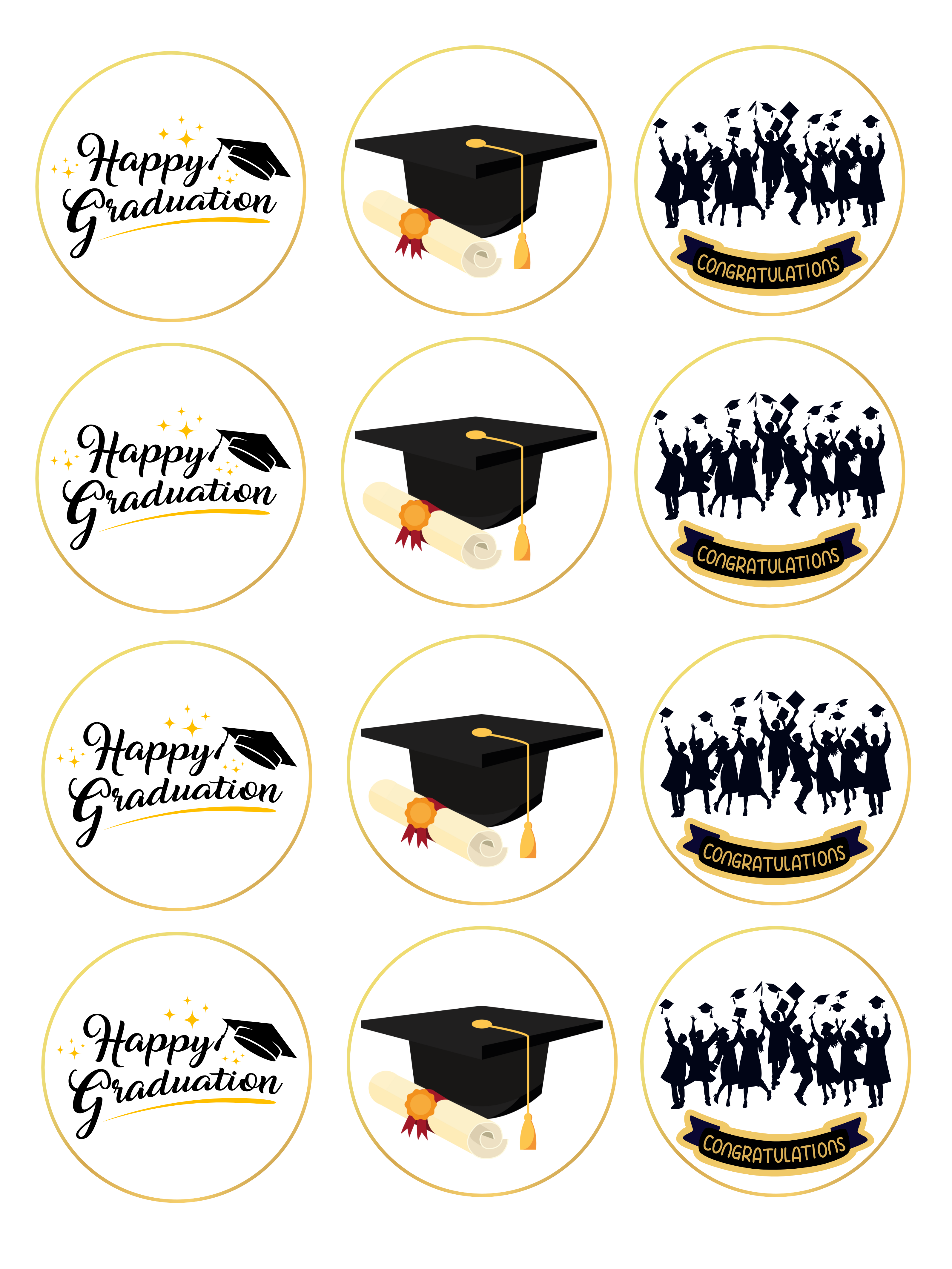 Graduation Congratulations Graduate Theme edible printed Cupcake Toppers Icing Sheet of 12