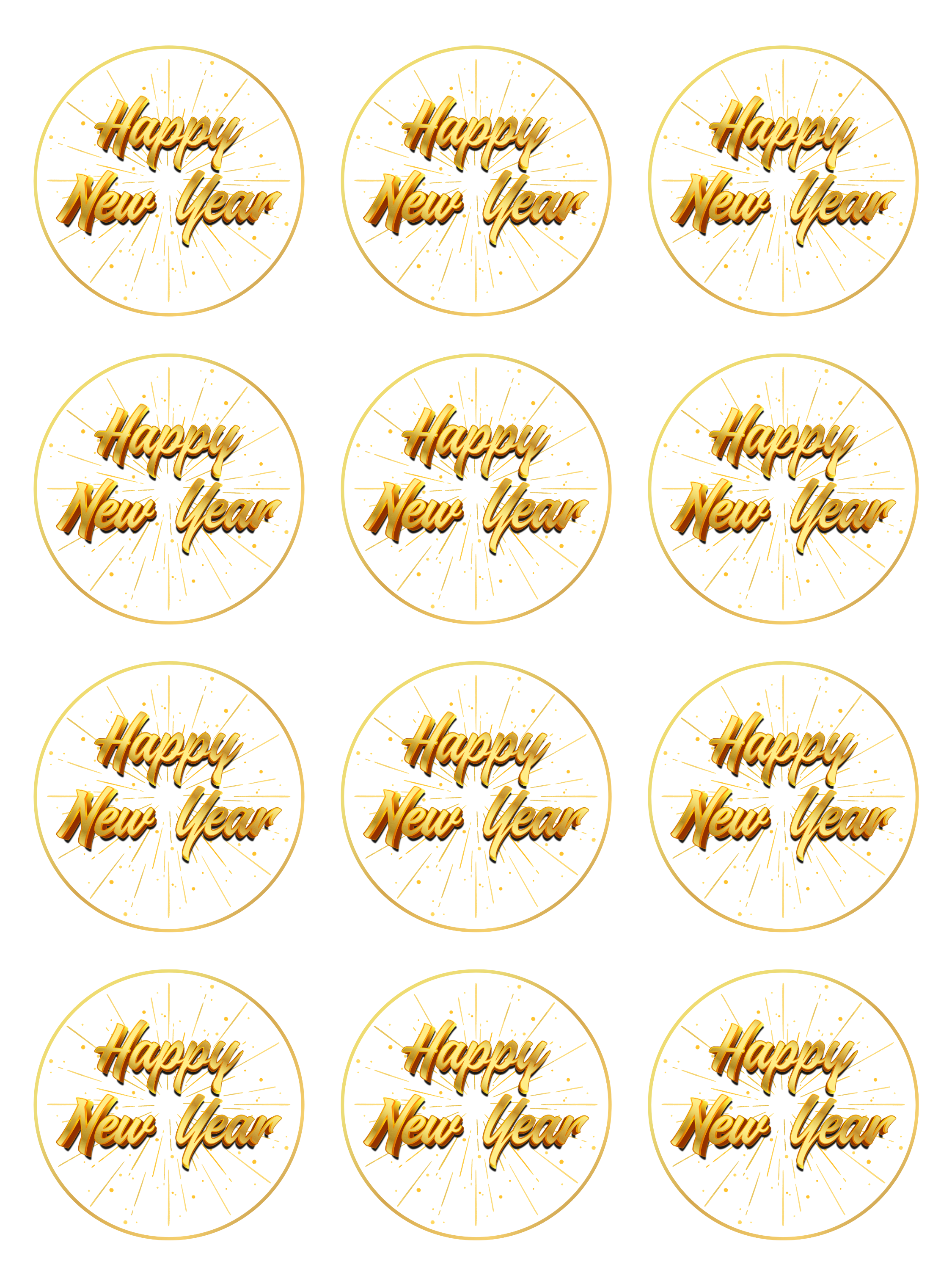 Happy New Year Gold Theme edible printed Cupcake Toppers Icing Sheet of 12