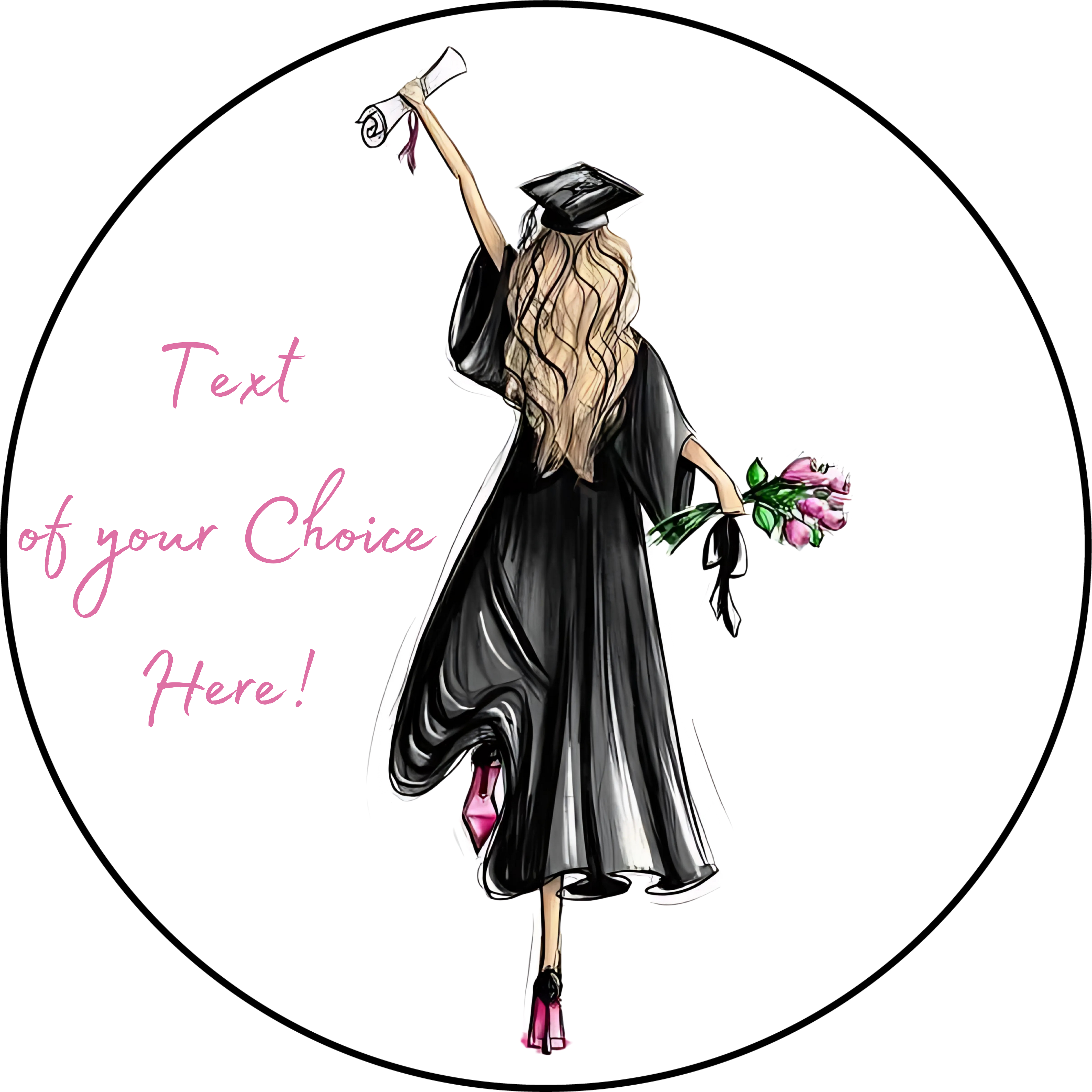 Graduation Degree Girly Grad Cap Gown Personalised Edible Printed Cake Topper Round Icing Sheet