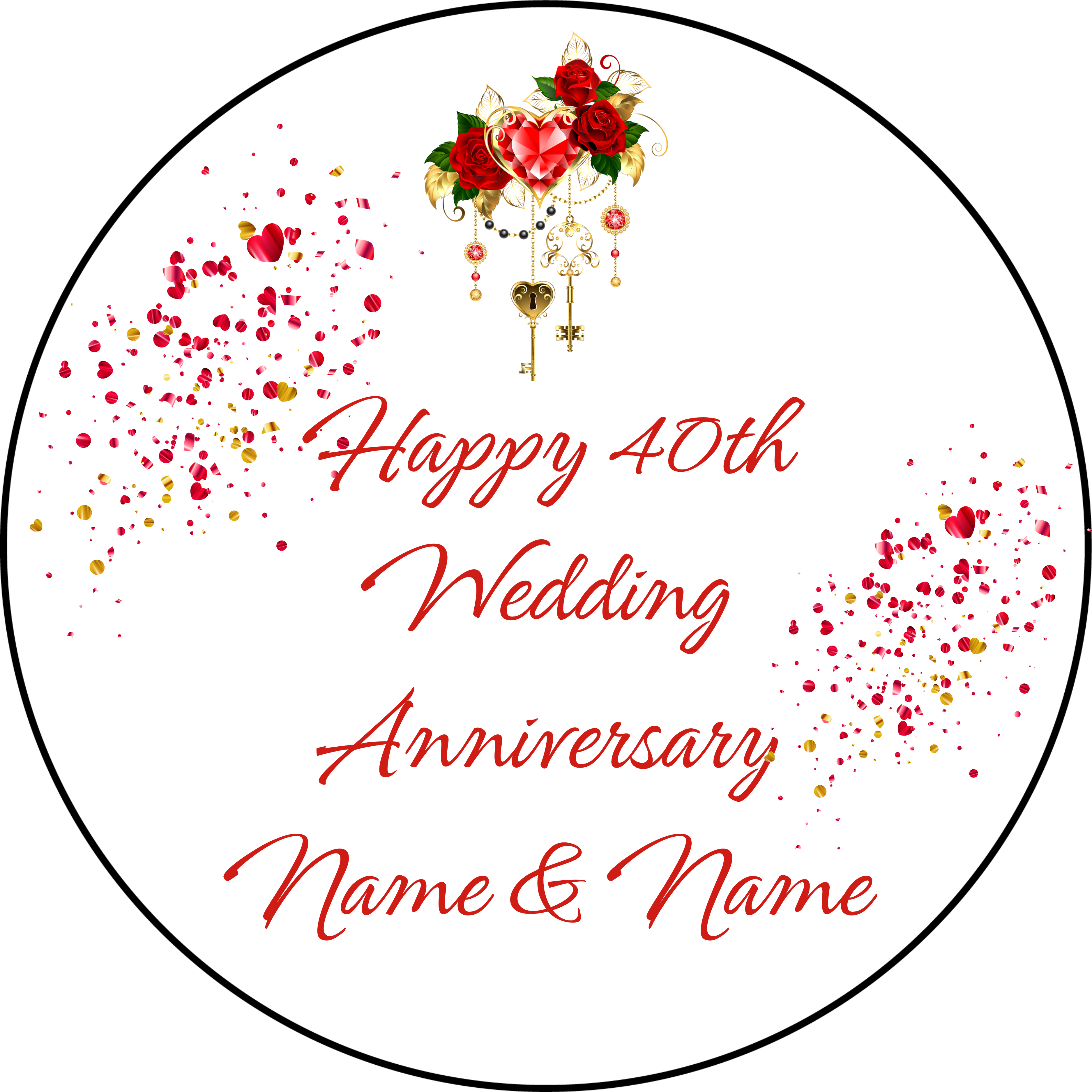 40 40th Ruby Wedding Anniversary Personalised Edible Printed Cake Topper Round Icing Sheet