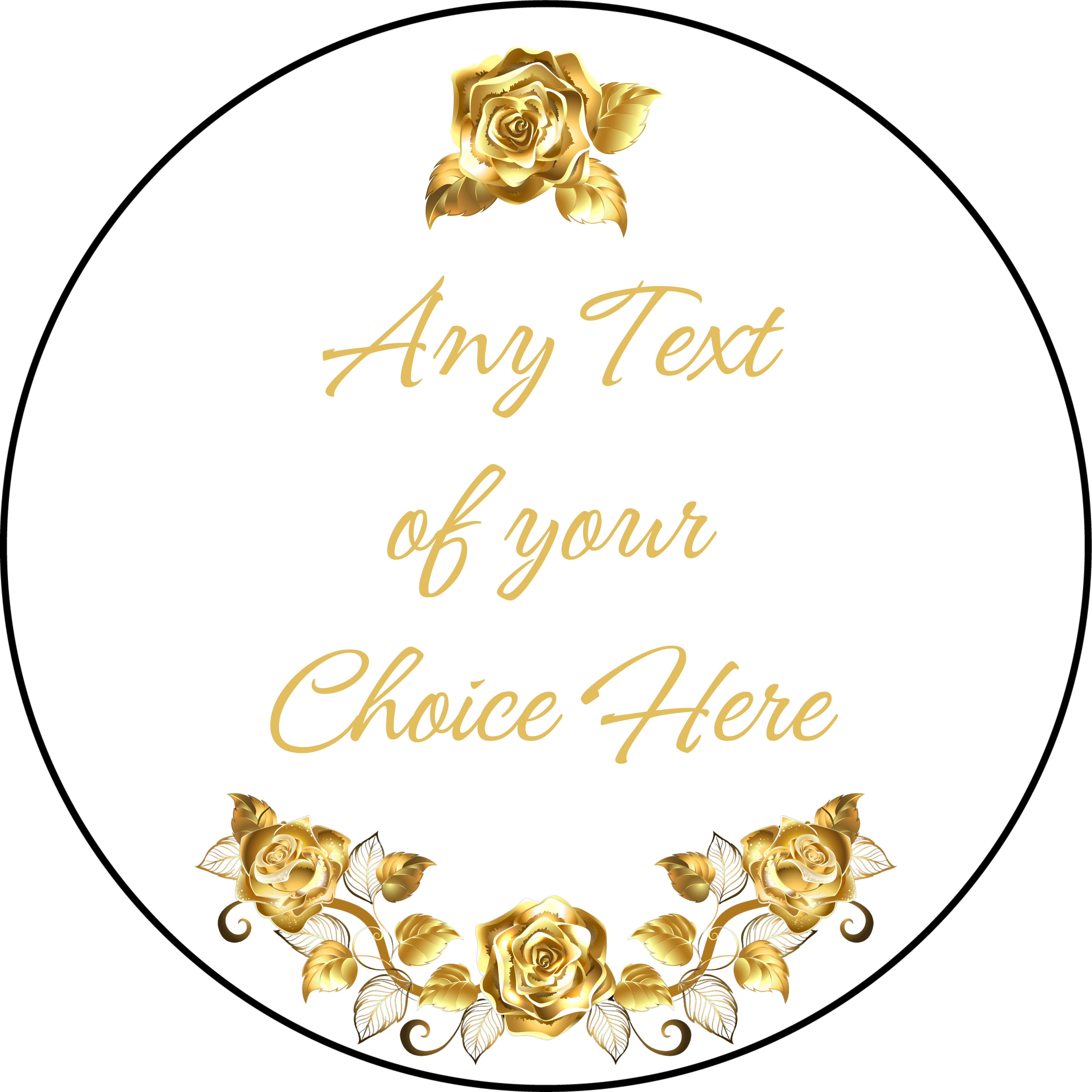 Any Text Gold Theme Birthday Wedding Anniversary Personalised Edible Printed Cake Topper Round Icing Sheet