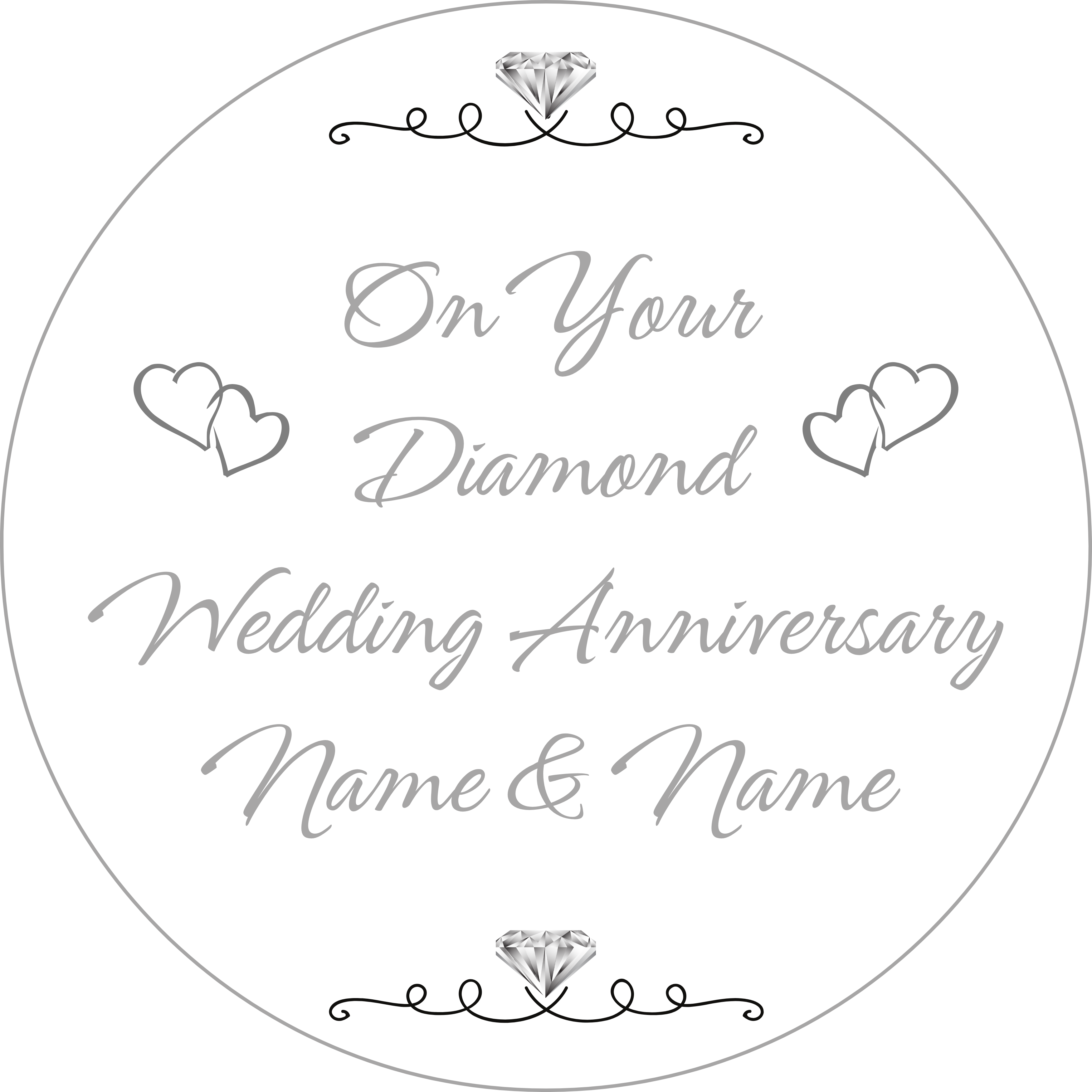 60 Years 60th Diamond Wedding Anniversary Personalised Edible Printed Cake Topper Round Icing Sheet