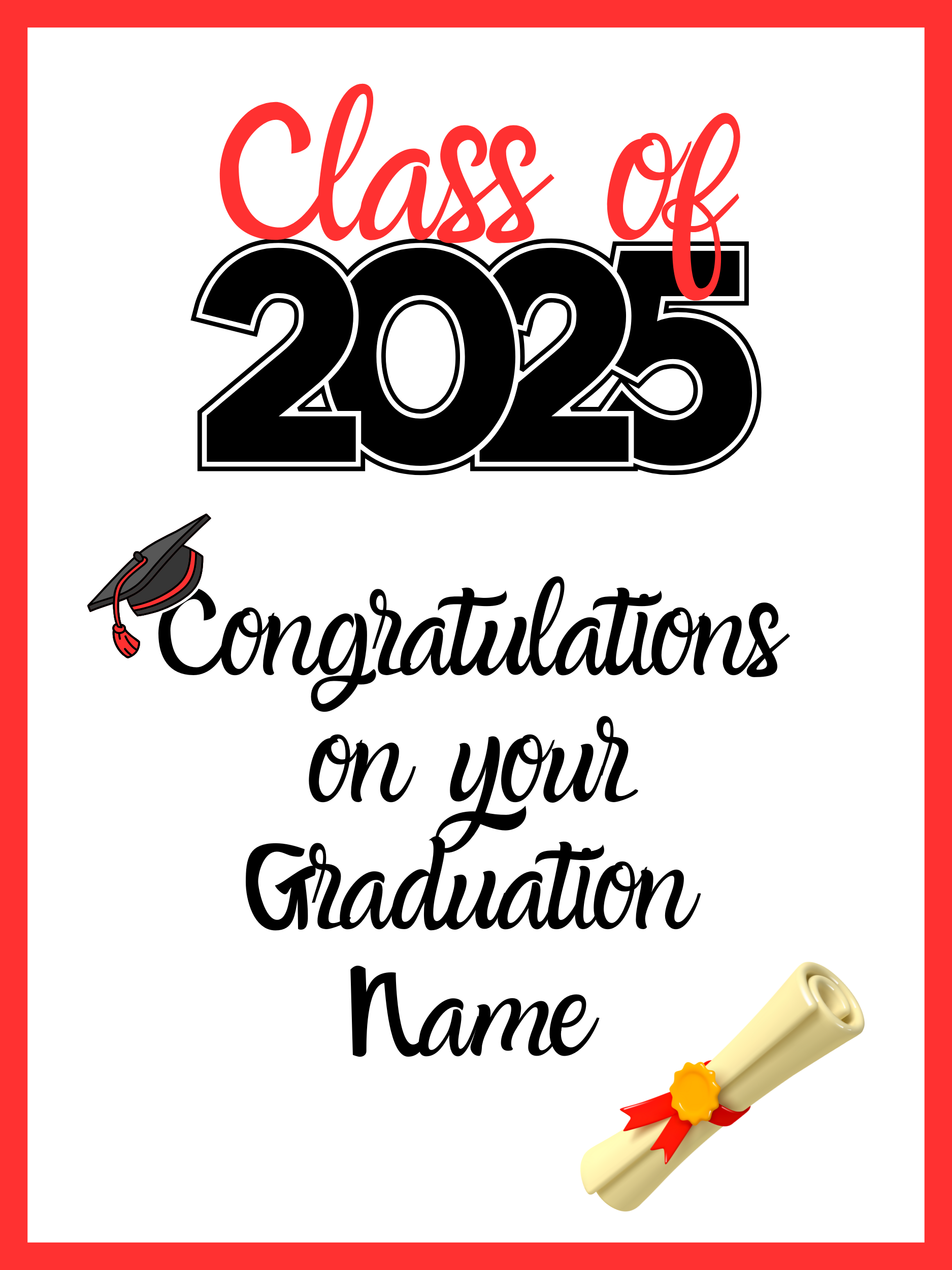 Graduation Class of 2025 Personalised Edible Printed Cake Topper Icing Sheet Rectangle / Oblong