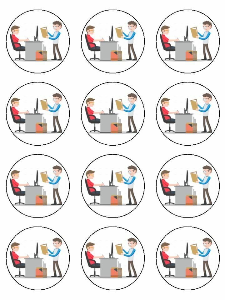 office work office job computer edible printed Cupcake Toppers Icing Sheet of 12 Toppers