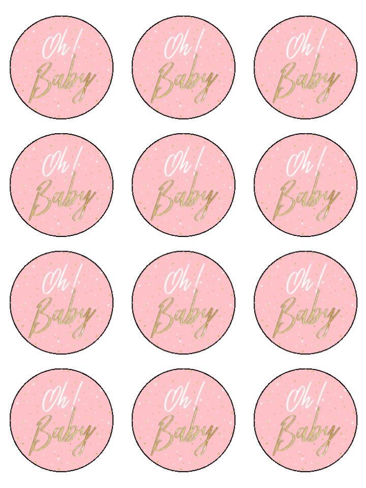 Oh baby pink gold shower Edible Printed Cupcake Toppers Icing Sheet of 12 Toppers