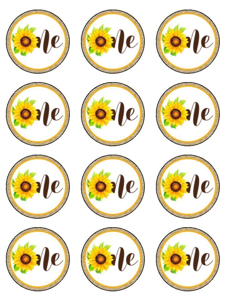 sunflower one 1st birthday Edible Printed Cupcake Toppers Icing Sheet of 12 Toppers