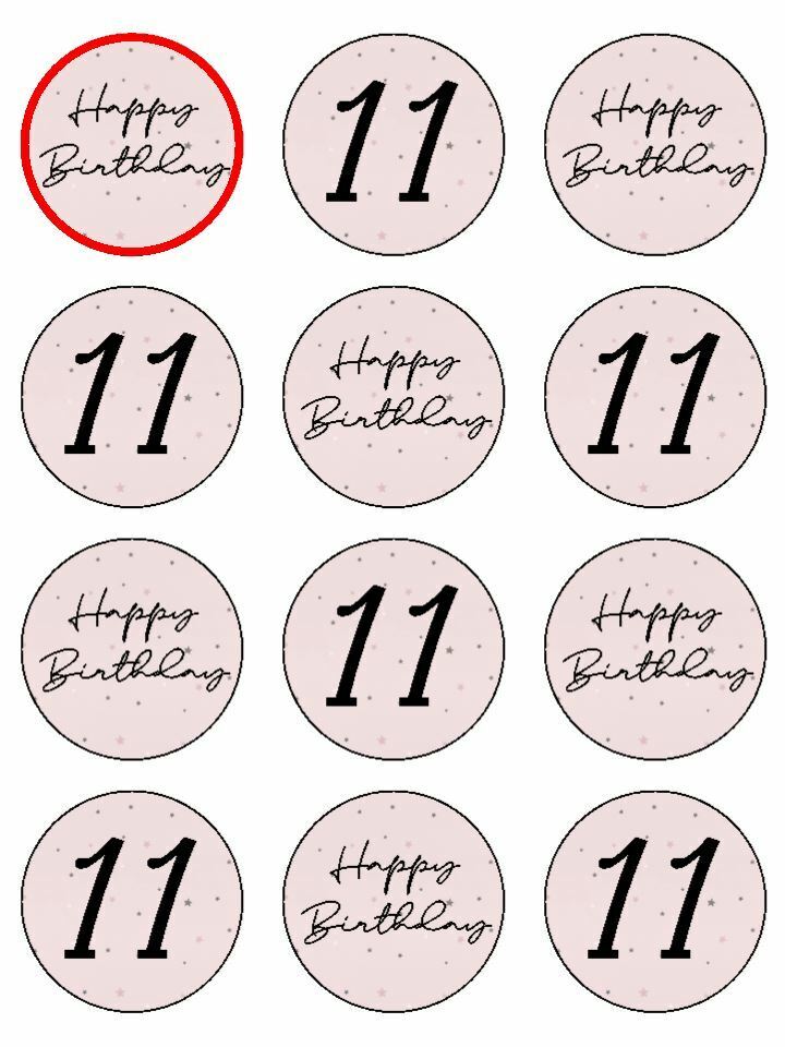 Happy Birthday Pale Pink 11th 11 edible printed Cupcake Toppers Icing Sheet of 12 Toppers