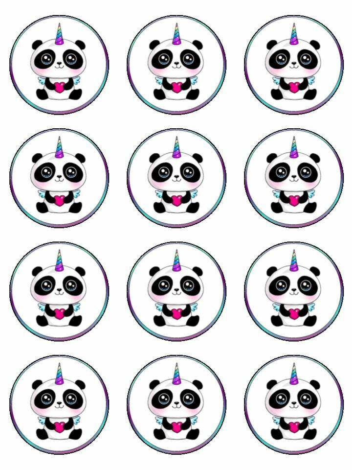 Panda unicorn pandacorn cute Edible Printed Cupcake Toppers Icing Sheet of 12 Toppers
