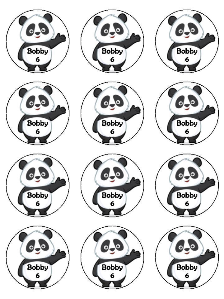 Panda cute animal personalised Edible Printed Cupcake Toppers Icing Sheet of 12 Toppers