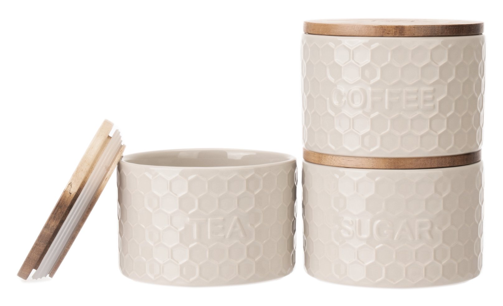 Kitchen Pantry – Honeycomb Design Three Pack Stacking Storage Jars Grey  – French Grey