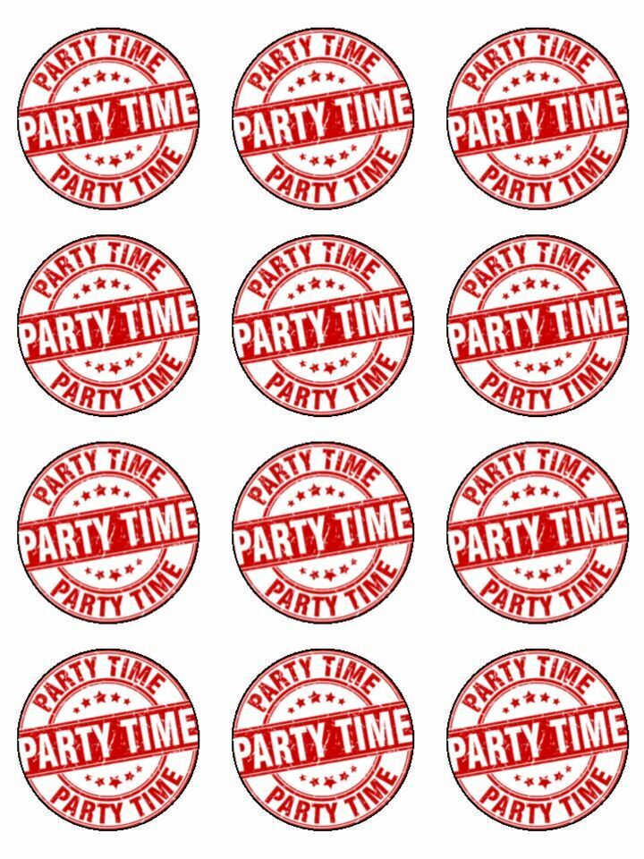 lets party party time celebration edible printed Cupcake Toppers Icing Sheet of 12 Toppers