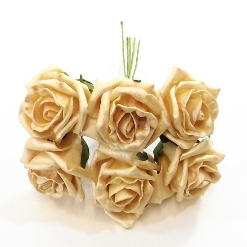 Princess Colourfast Foam Roses 6cm - Bunch of 6 - Pearlised Gold