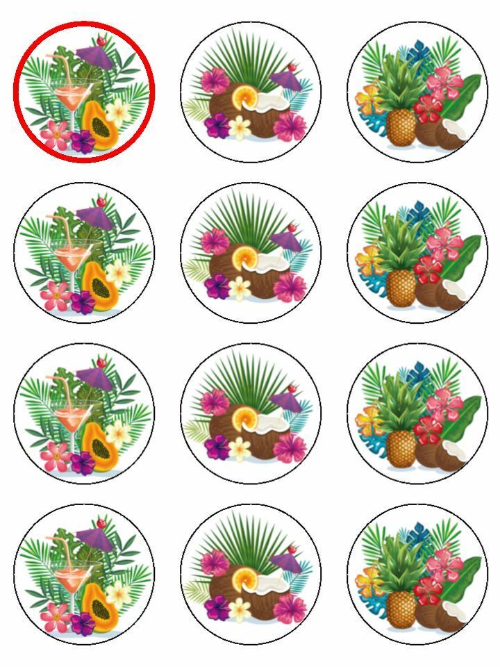 Tropical pineapple cocktails edible printed Cupcake Toppers Icing Sheet of 12 Toppers