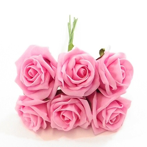 Princess Colourfast Foam Roses 6cm - Bunch of 6 - Rose Pink