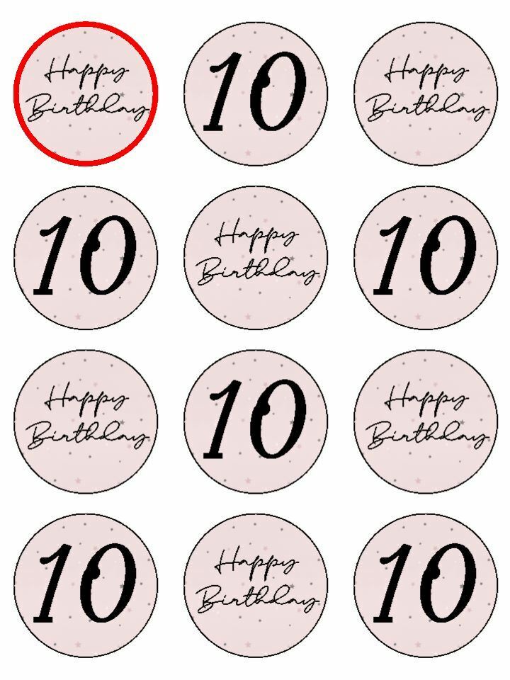 Happy Birthday pale pink 10 age 10 edible printed Cupcake Toppers Icing Sheet of 12 Toppers