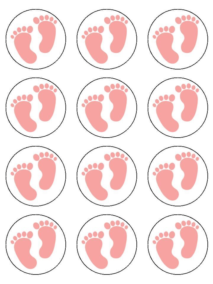 pink baby feet babyshowerEdible Printed Cupcake Toppers Icing Sheet of 12 Toppers