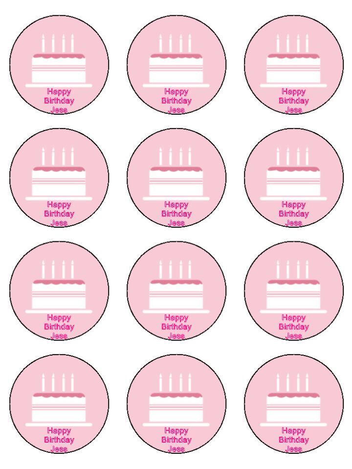 Pink cake birthday personalised Edible Printed Cupcake Toppers Icing Sheet of 12 toppers