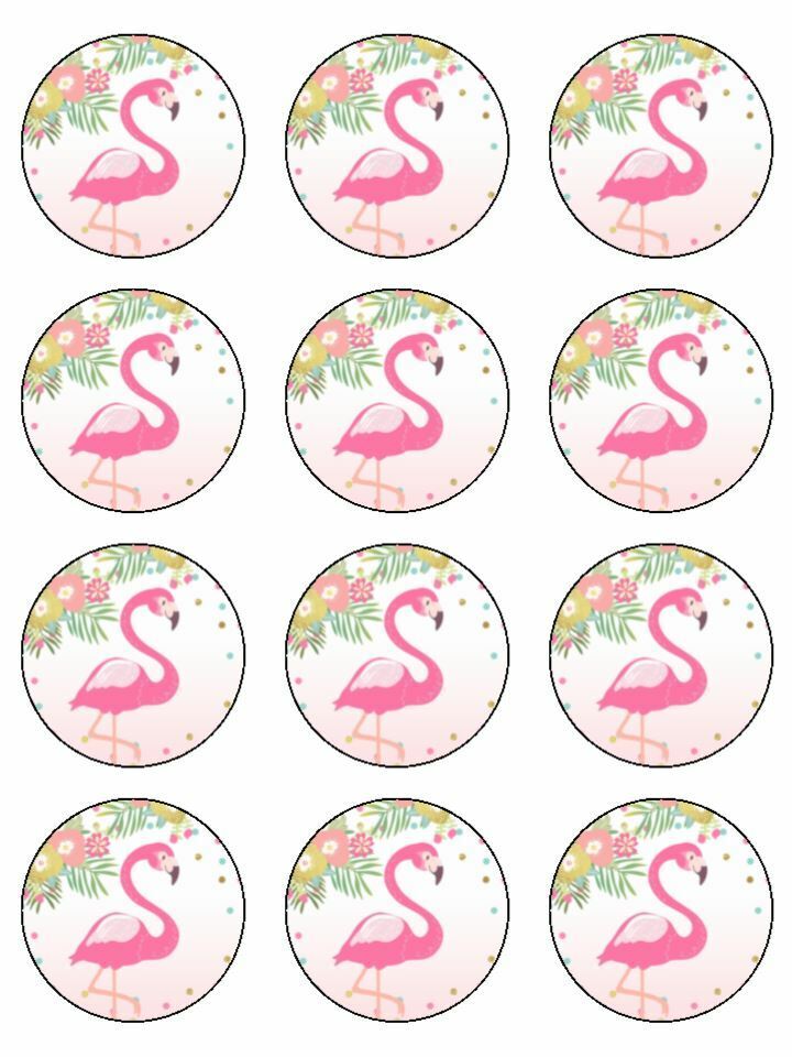 flamingo pink birthday party edible printed Cupcake Toppers Icing Sheet of 12 Toppers