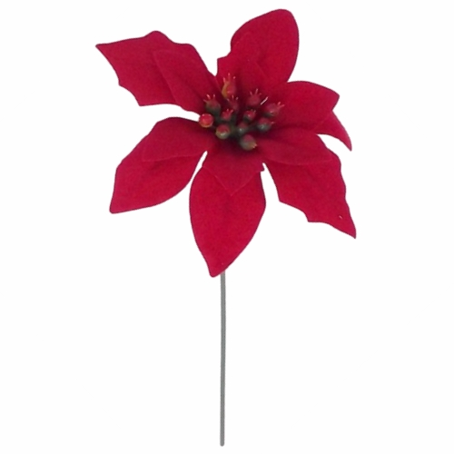 Red Artificial Poinsettia on Stem - Pack of 3 Flowers